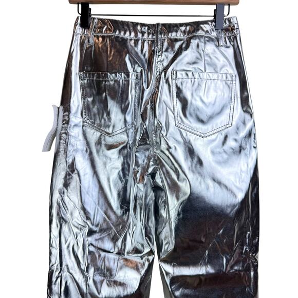 AMYLYNN NWT Womens Lupe Silvery Metallic Straight Leg High Rise Trouser Pants - Picture 4 of 11
